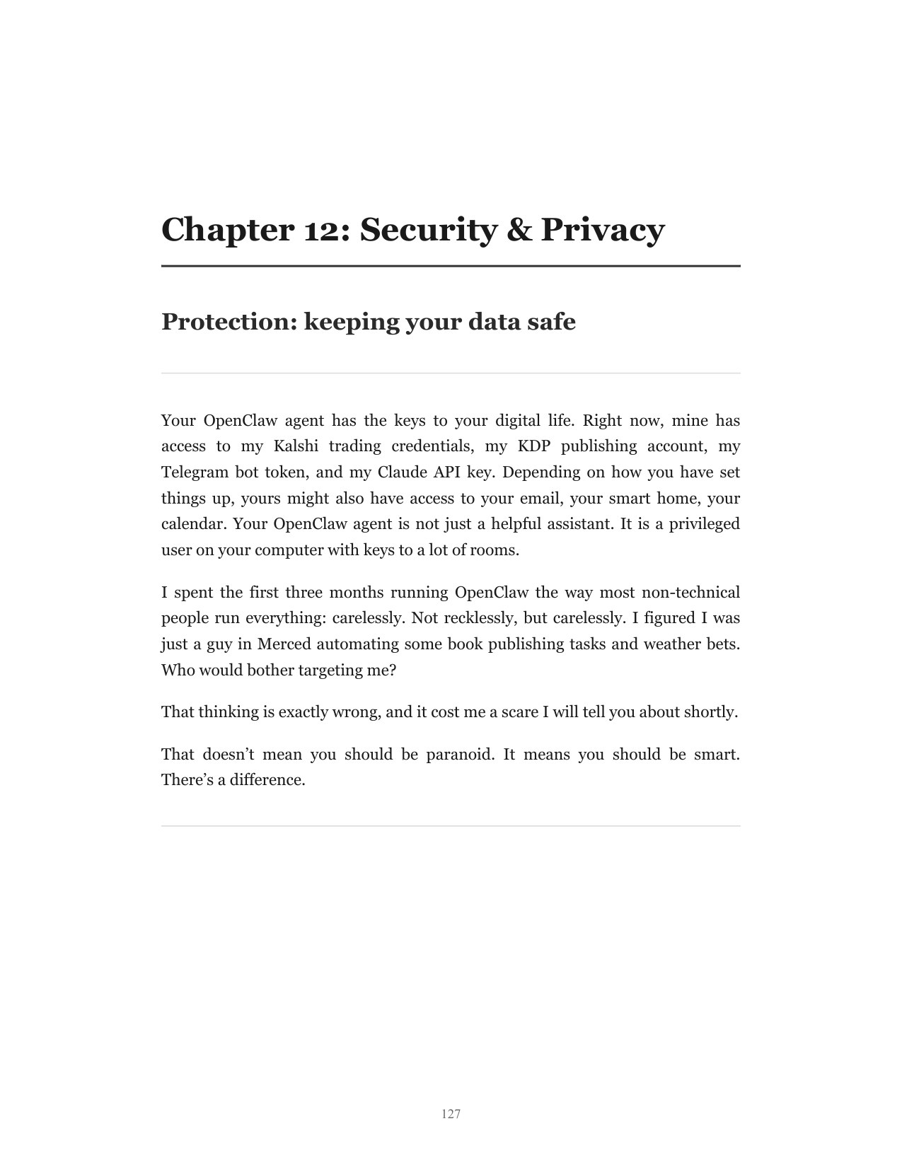 Interior security chapter page from The Non-Developer's OpenClaw Playbook