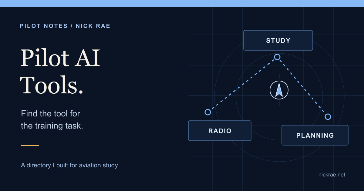 Pilot AI Tools: find the tool for the training task. An illustrated map connects study, radio, and planning.