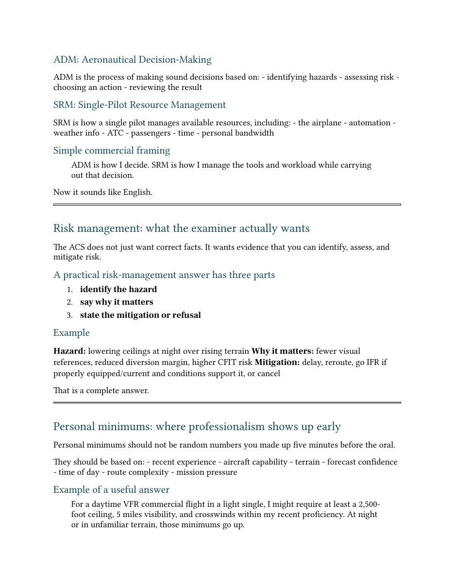 Complete Commercial manuscript source page 30, on decision making and personal minimums.